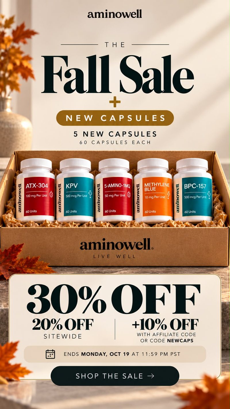 AminoWellUSA Fall Sale — 30% off sitewide, 20% off sitewide plus 10% off with affiliate code